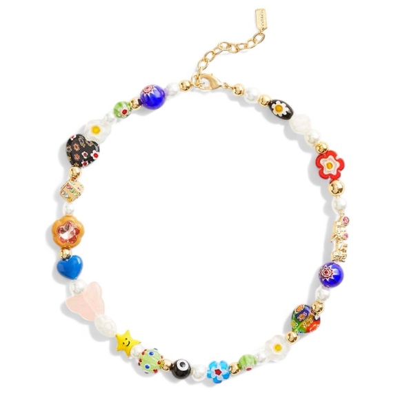 Coach Beaded Charm Necklace Millefiori Glass Art Faux Pearl Rhinestones NEW - Picture 1 of 7